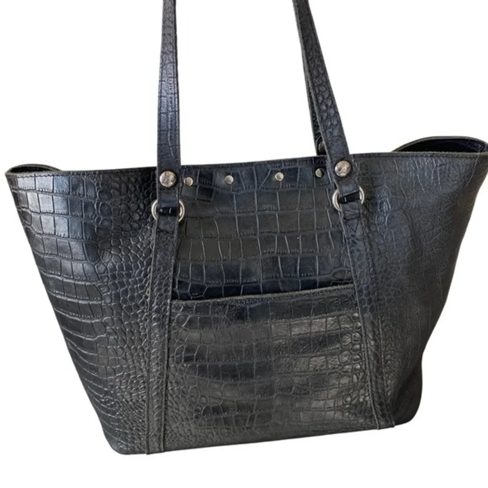Patricia Nash Benvenuto Croc Leather Tote LARGE‎ Studded Shoulder Bag Black Work